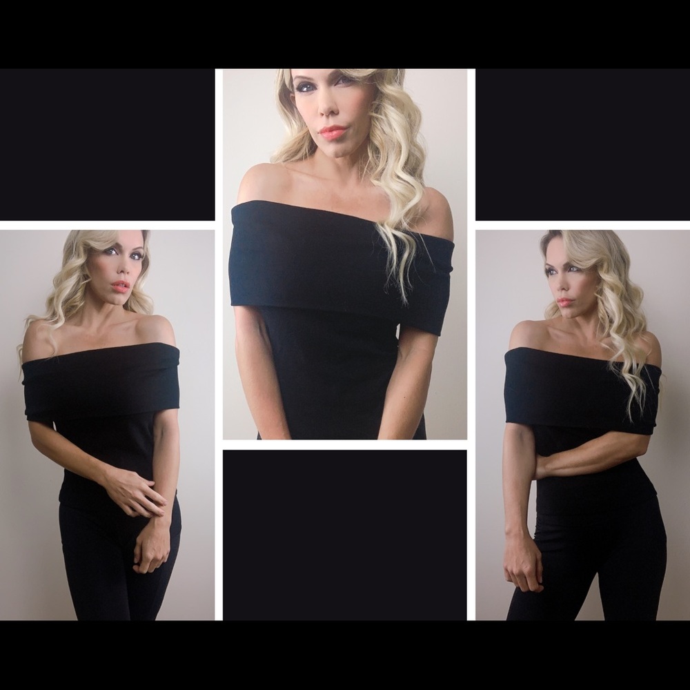 Black cape shoulder top